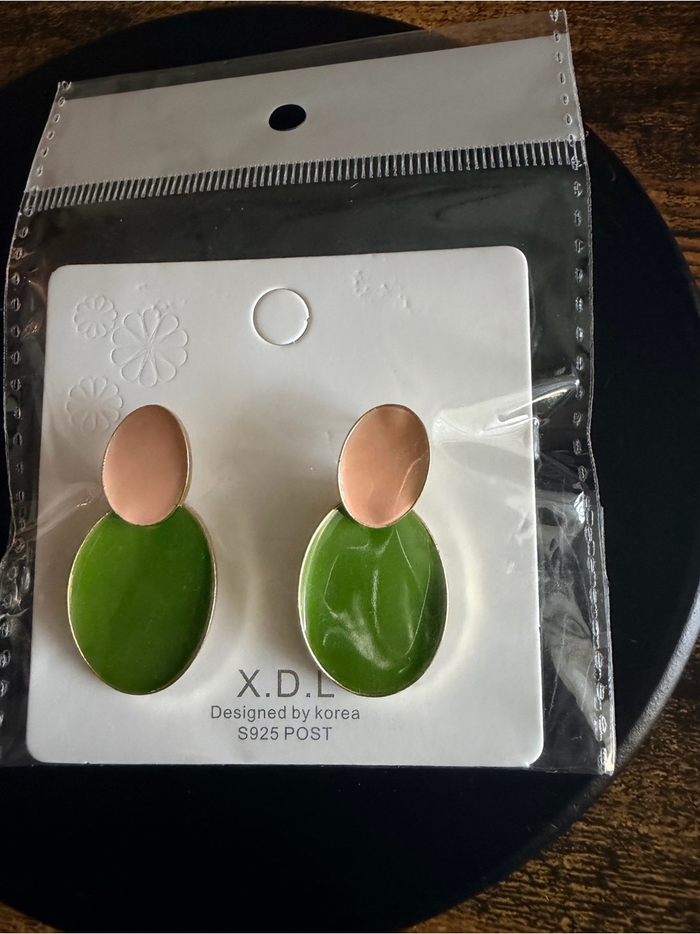 Green and Rose Gold Oval Drop Earrings